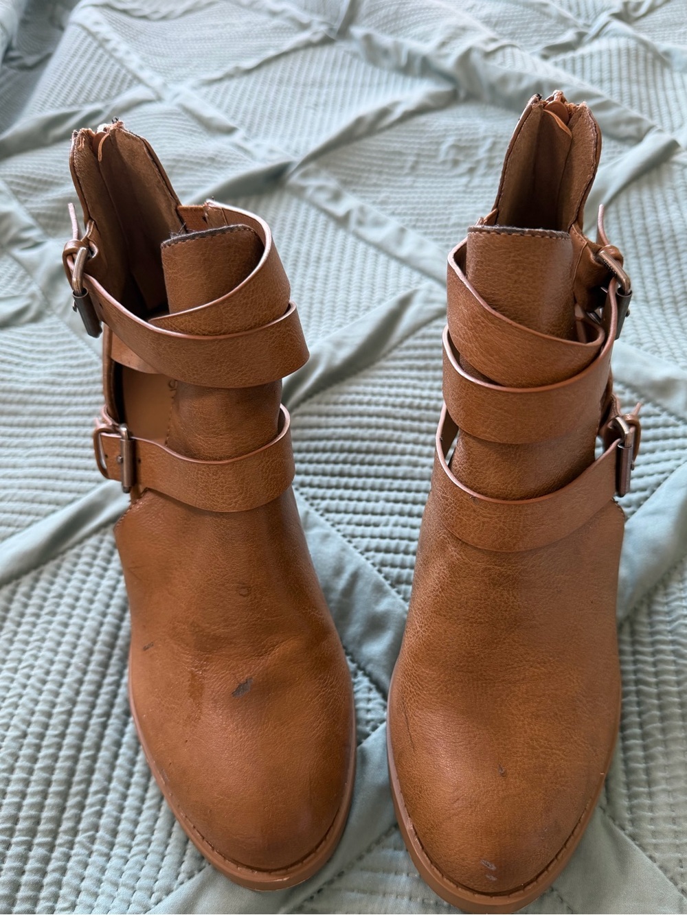 Shoe Dazzle Cognac Wrap-Strap Ankle Booties